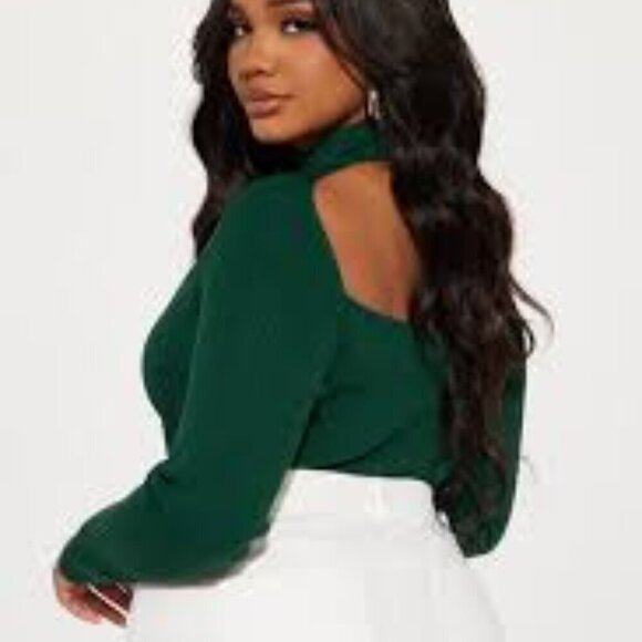 FASHION NOVA DARK GREEN LONG SLEEVE JODECI SWEATER BODYSUIT SIZE SMALL NWT - Picture 4 of 8
